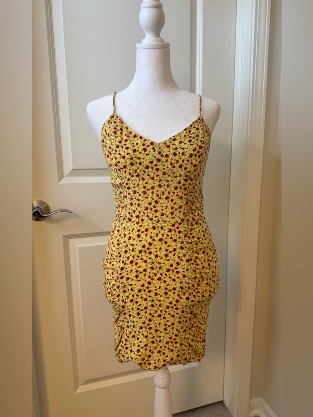 Yellow Floral Spaghetti-Strap Mini Dress